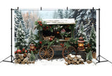 Christmas Snowy Fir Trees Wooden Cart Backdrop RR8-3