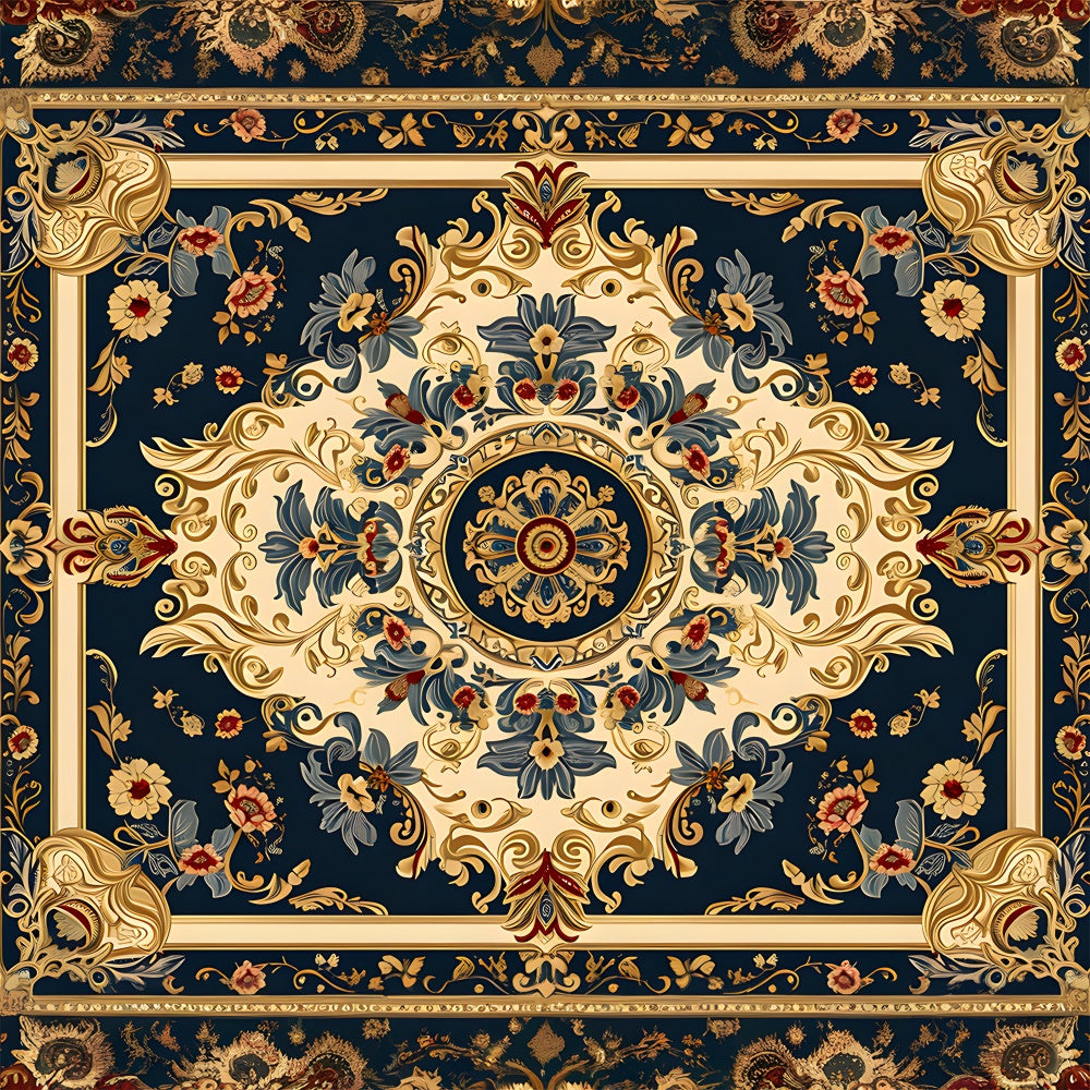 Navy and Gold Ornate Carpet Floor Backdrop RR8-300