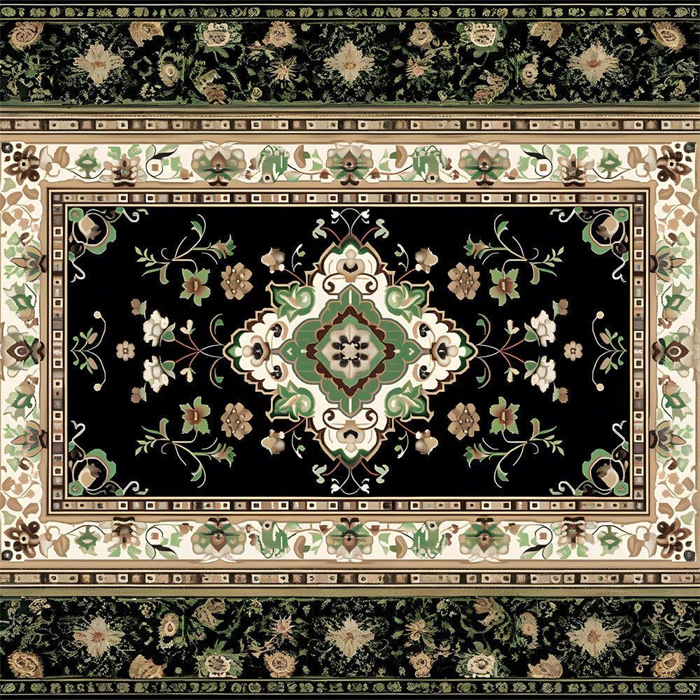 Black and Green Floral Carpet Floor Backdrop RR8-303