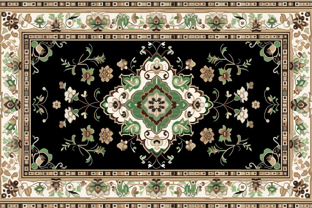 Black and Green Floral Carpet Floor Backdrop RR8-303