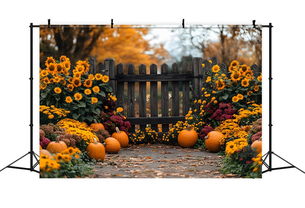 Fall Sunflower Garden Pumpkins Backdrop RR8-308