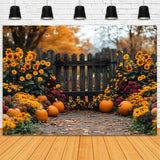 Fall Sunflower Garden Pumpkins Backdrop RR8-308