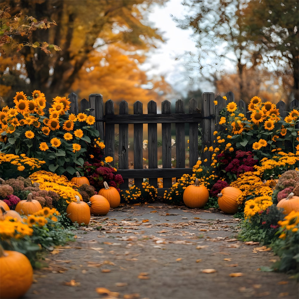 Fall Sunflower Garden Pumpkins Backdrop RR8-308