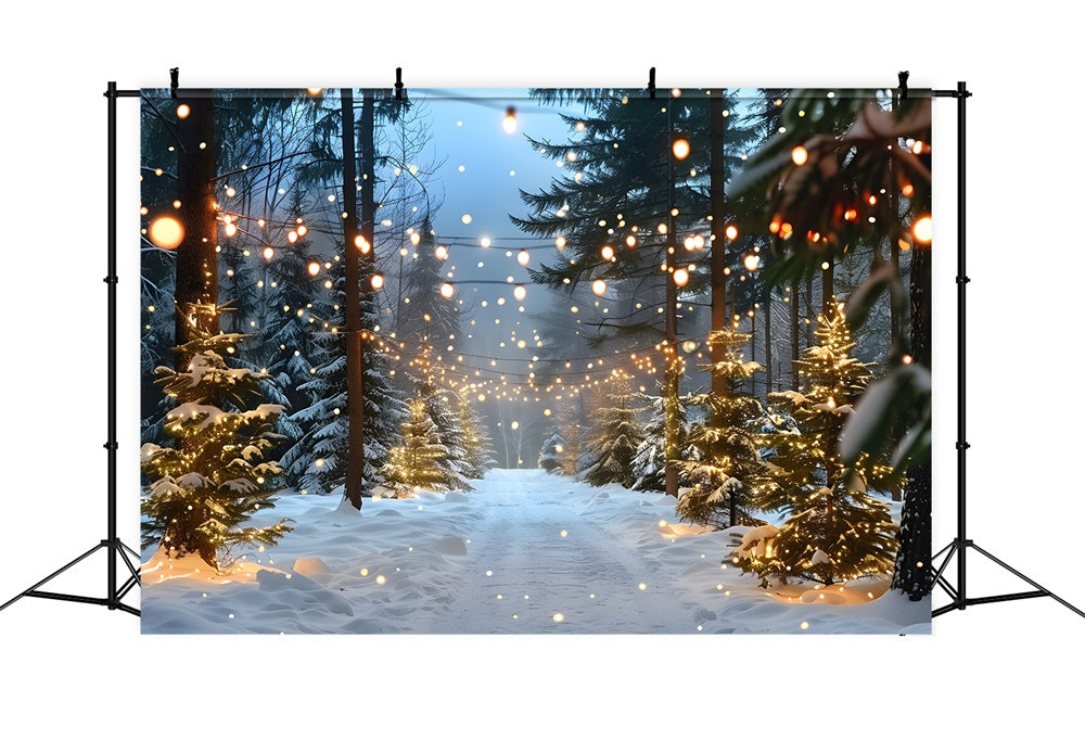 Christmas Snowy Forest String Lights Backdrop RR8-31