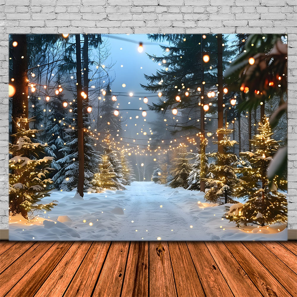 Christmas Snowy Forest String Lights Backdrop RR8-31