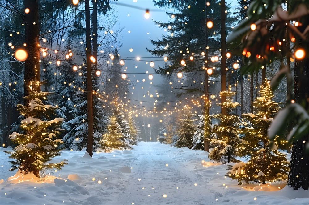 Christmas Snowy Forest String Lights Backdrop RR8-31