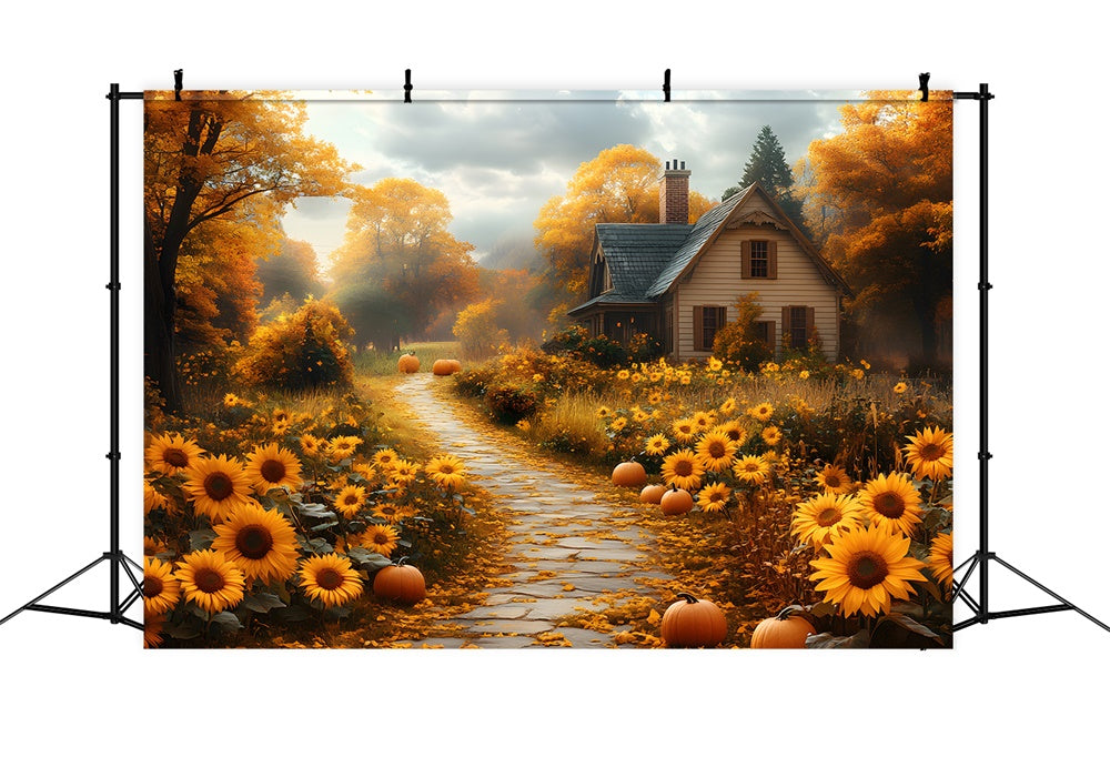 Autumn Sunflowers Along Pathway Backdrop RR8-310