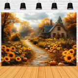 Autumn Sunflowers Along Pathway Backdrop RR8-310