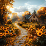 Autumn Sunflowers Along Pathway Backdrop RR8-310