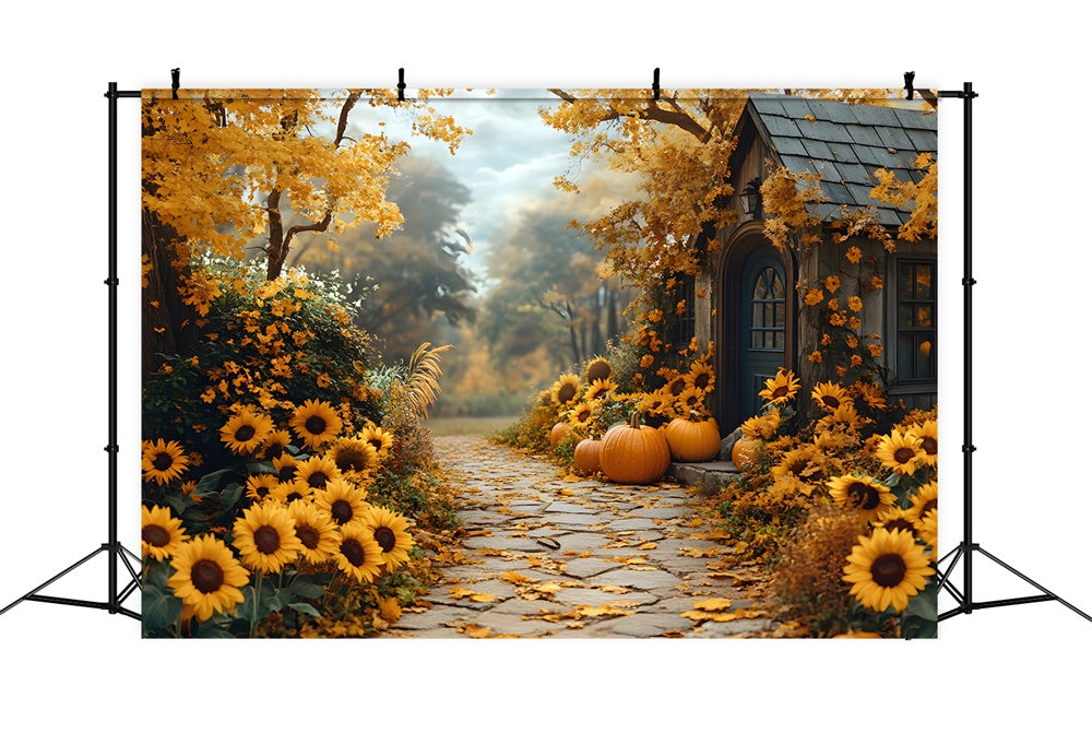 Autumn Sunflowers Blooming Pathway Backdrop RR8-313