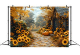 Autumn Sunflowers Blooming Pathway Backdrop RR8-313