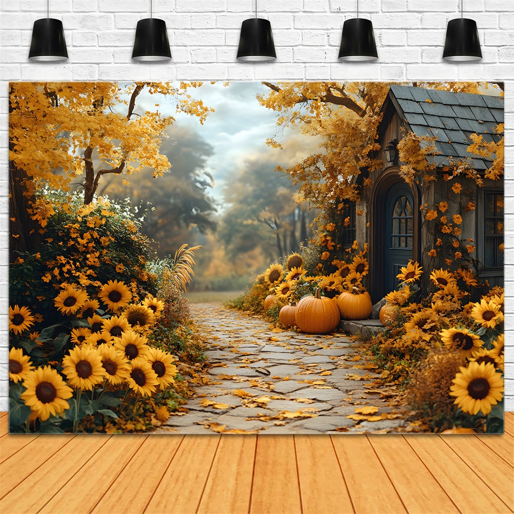 Autumn Sunflowers Blooming Pathway Backdrop RR8-313