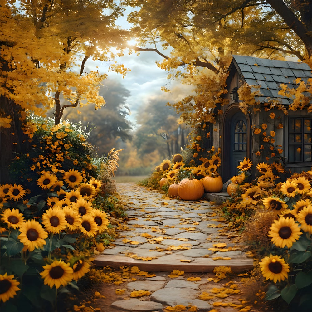 Autumn Sunflowers Blooming Pathway Backdrop RR8-313