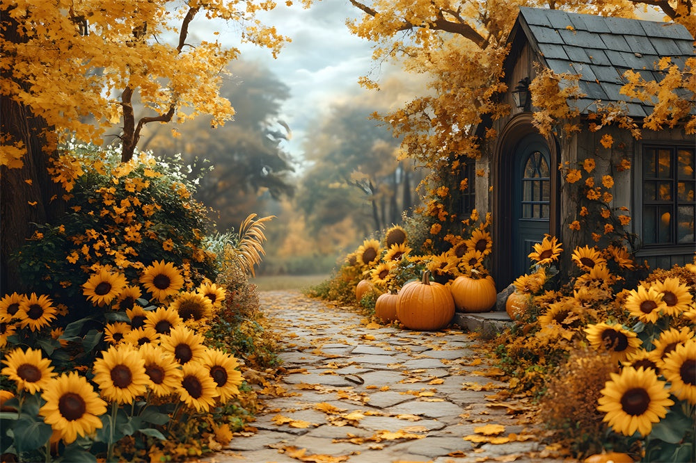 Autumn Sunflowers Blooming Pathway Backdrop RR8-313