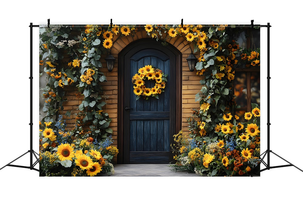 Fall Sunflowers Wreath Adorning Door Backdrop RR8-314