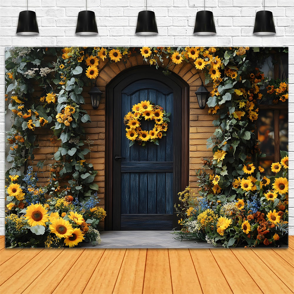 Fall Sunflowers Wreath Adorning Door Backdrop RR8-314