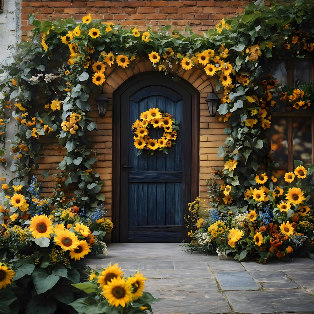 Fall Sunflowers Wreath Adorning Door Backdrop RR8-314