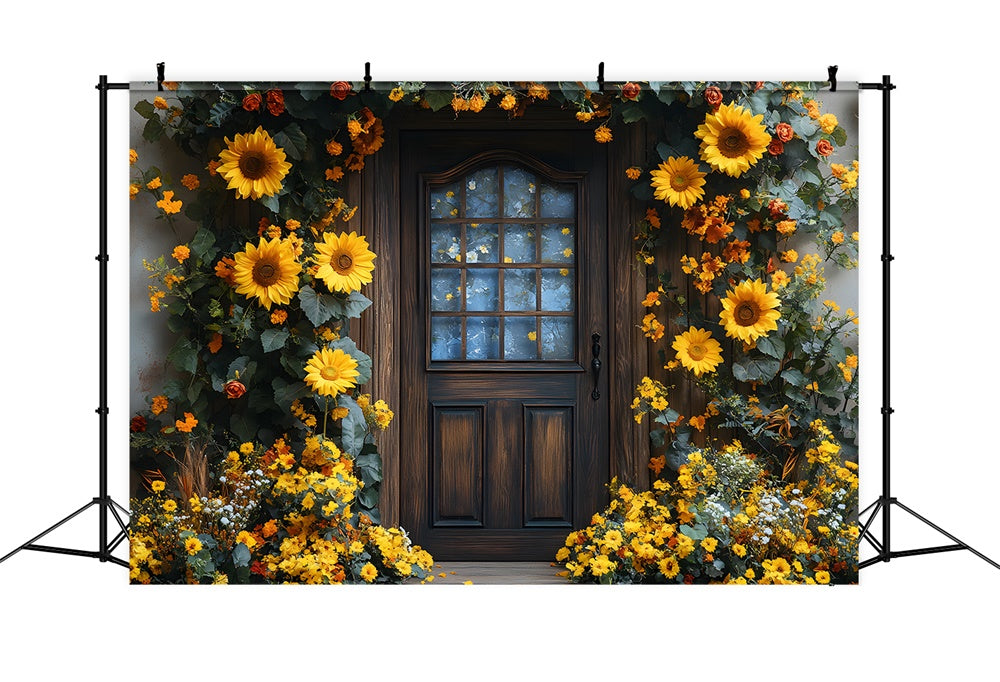 Sunflowers Wreath Decorated Door Fall Backdrop RR8-315