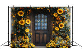 Sunflowers Wreath Decorated Door Fall Backdrop RR8-315