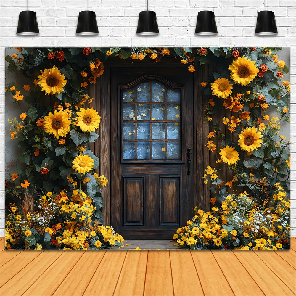 Sunflowers Wreath Decorated Door Fall Backdrop RR8-315