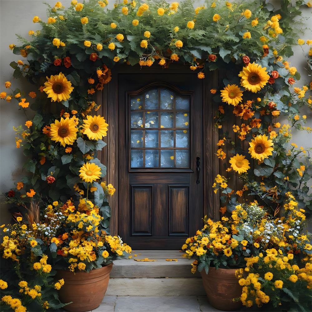 Sunflowers Wreath Decorated Door Fall Backdrop RR8-315