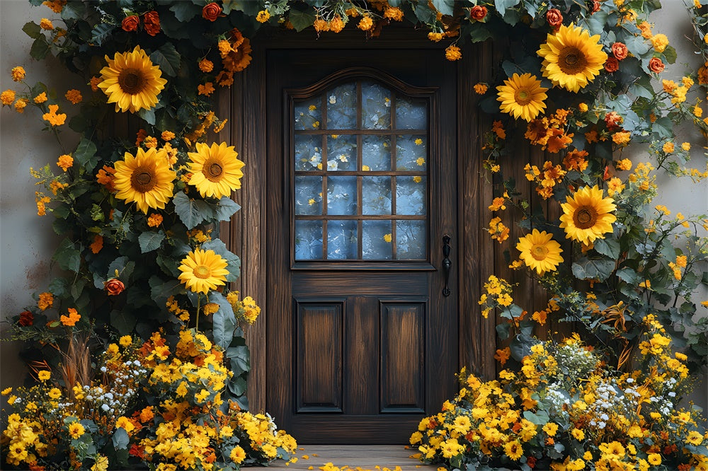 Sunflowers Wreath Decorated Door Fall Backdrop RR8-315