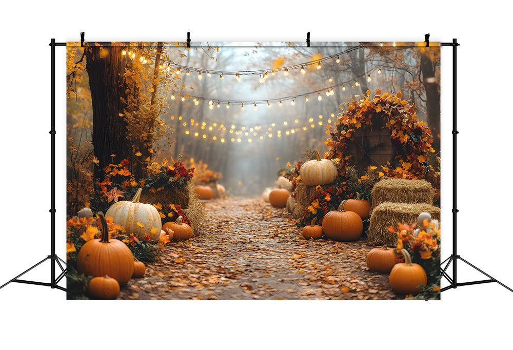 Fall  String Lights Illuminating Pumpkin Backdrop RR8-316