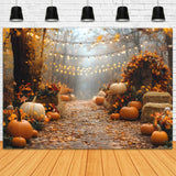 Fall  String Lights Illuminating Pumpkin Backdrop RR8-316