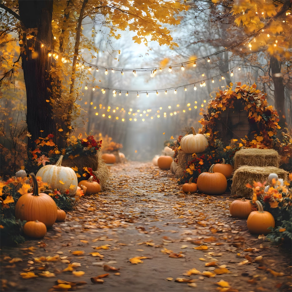 Fall  String Lights Illuminating Pumpkin Backdrop RR8-316