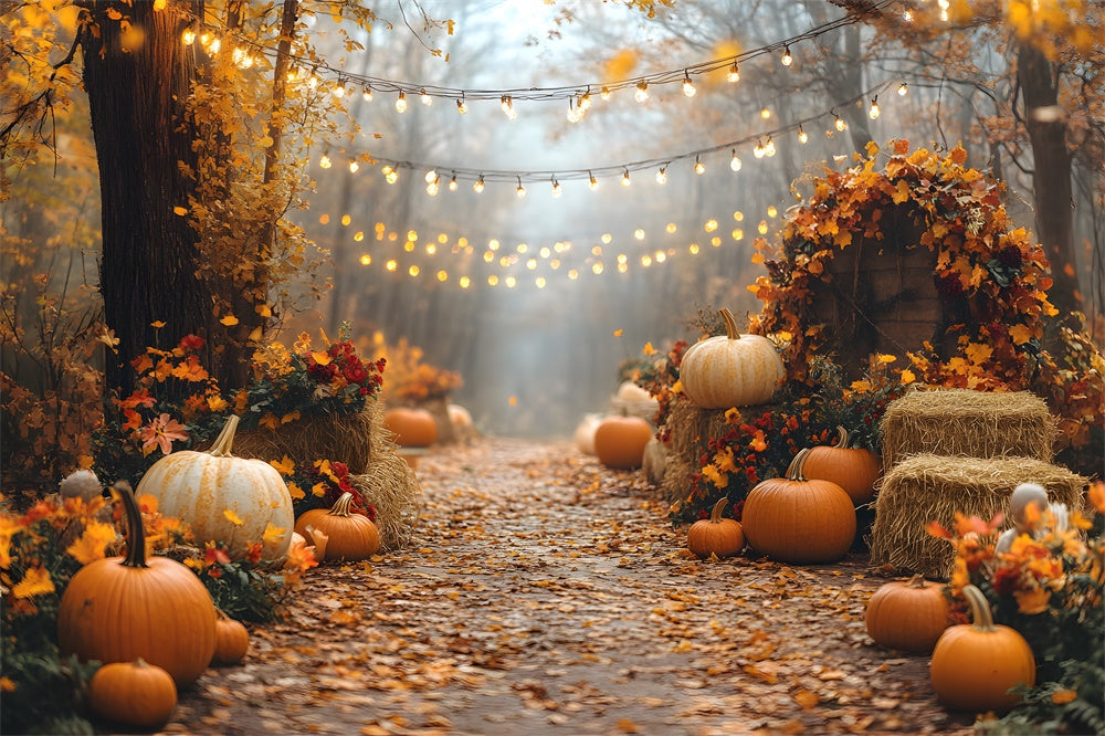 Fall  String Lights Illuminating Pumpkin Backdrop RR8-316