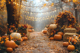 Fall  String Lights Illuminating Pumpkin Backdrop RR8-316