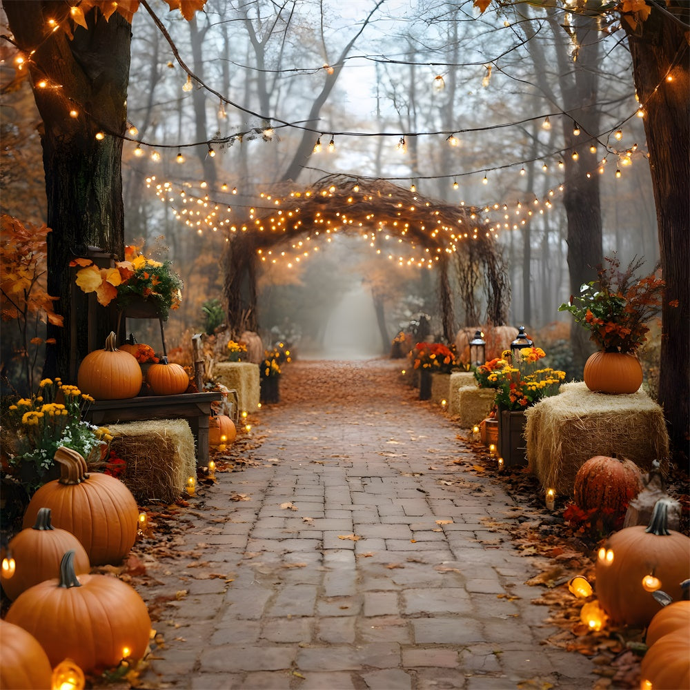 Pumpkins Haystack String Lights  Fall Backdrop RR8-318