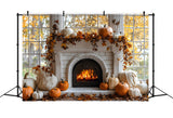 Autumn Pumpkins Burning Fireplace Backdrop RR8-319