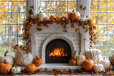 Autumn Pumpkins Burning Fireplace Backdrop RR8-319