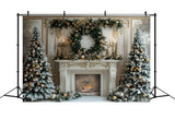 Christmas Trees Wreath Fireplace Backdrop RR8-32