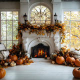 Fall Dried Leaves Fireplace Pumpkin Backdrop RR8-320