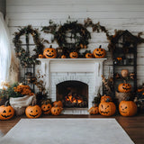 Fall Evil Pumpkins Wreath Fireplace Backdrop RR8-321