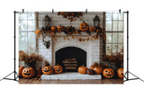 Autumn Brick Fireplace Pumpkins Backdrop RR8-322