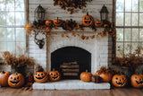 Autumn Brick Fireplace Pumpkins Backdrop RR8-322