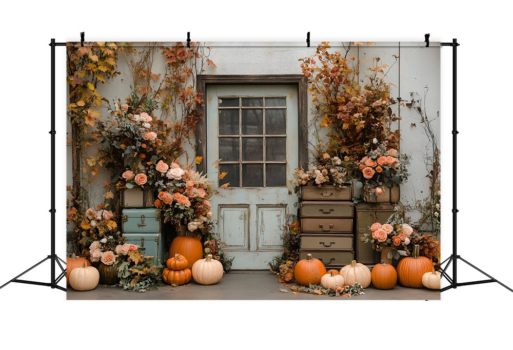 Flowers Pumpkin Rustic Autumn Door Backdrop RR8-324