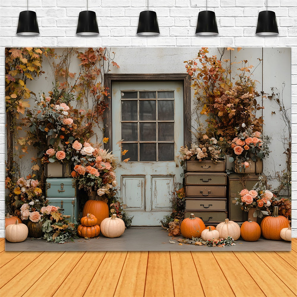 Flowers Pumpkin Rustic Autumn Door Backdrop RR8-324