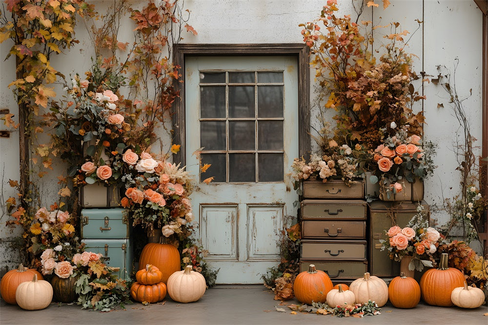 Flowers Pumpkin Rustic Autumn Door Backdrop RR8-324