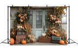 Fall Dried Leaves Flowers Pumpkin Door Backdrop RR8-325