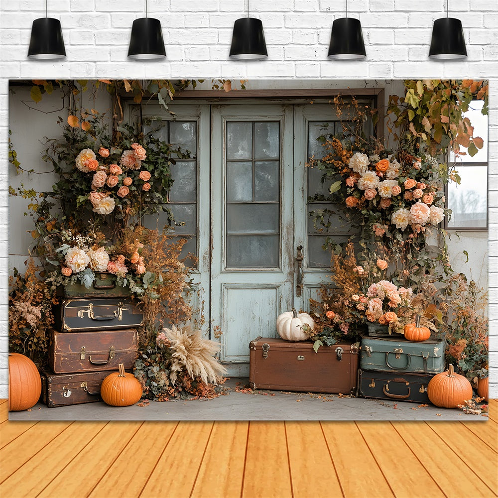 Fall Dried Leaves Flowers Pumpkin Door Backdrop RR8-325