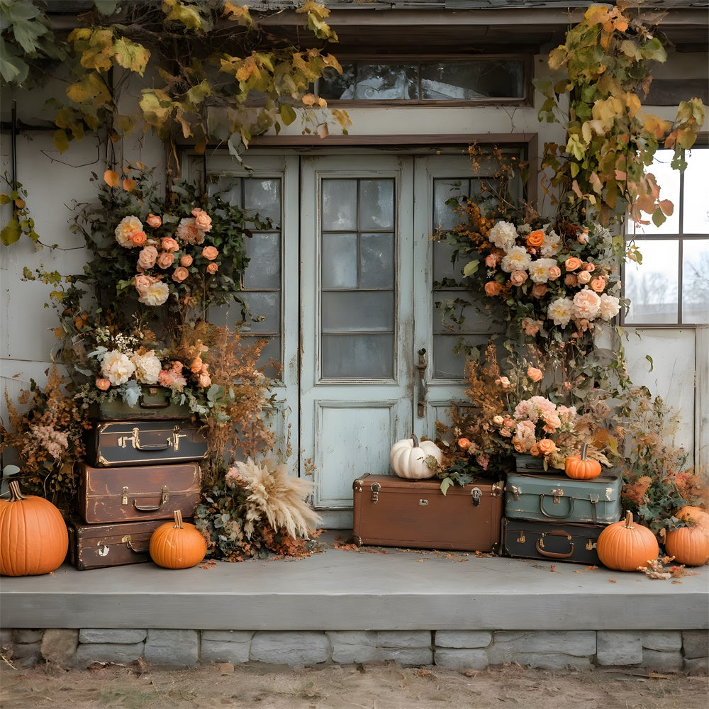 Fall Dried Leaves Flowers Pumpkin Door Backdrop RR8-325