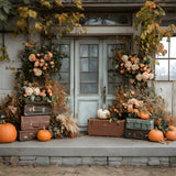 Fall Dried Leaves Flowers Pumpkin Door Backdrop RR8-325