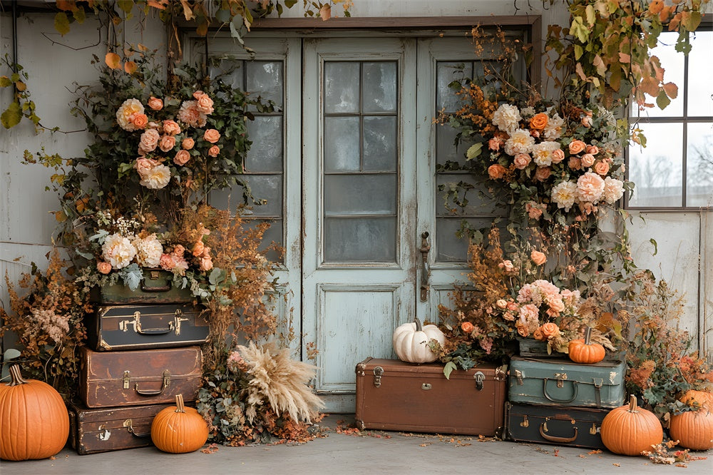 Fall Dried Leaves Flowers Pumpkin Door Backdrop RR8-325