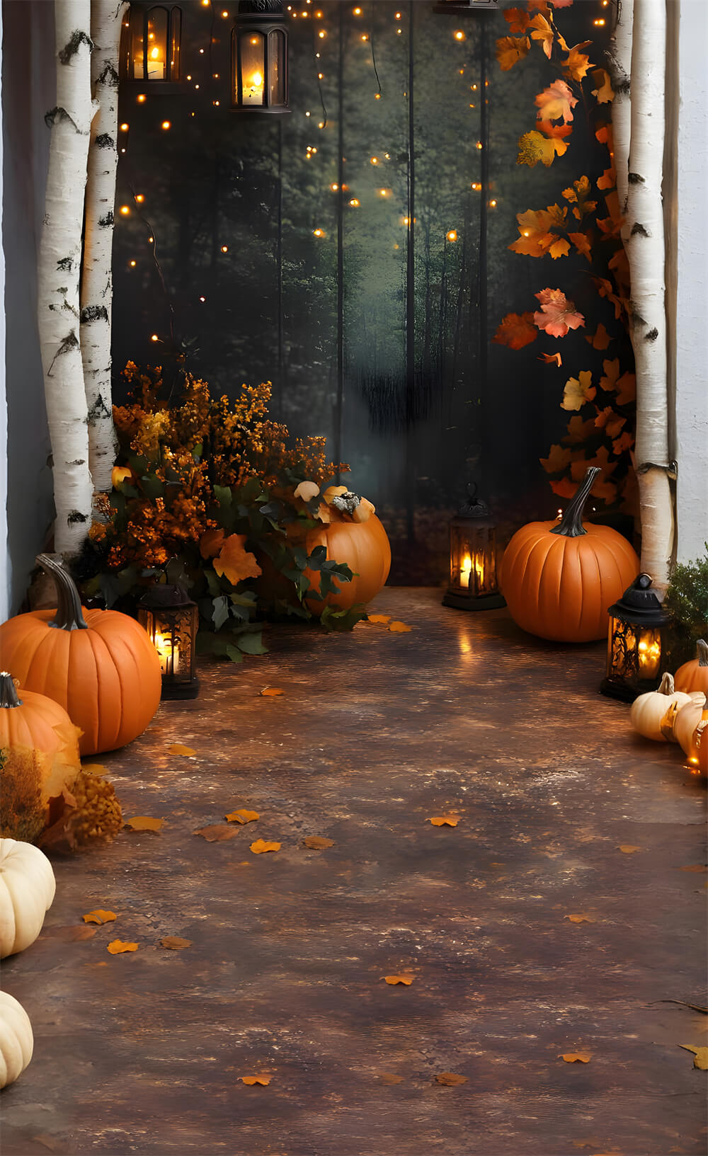 Autumn Maple Leaves Pumpkin Sweep Backdrop RR8-326