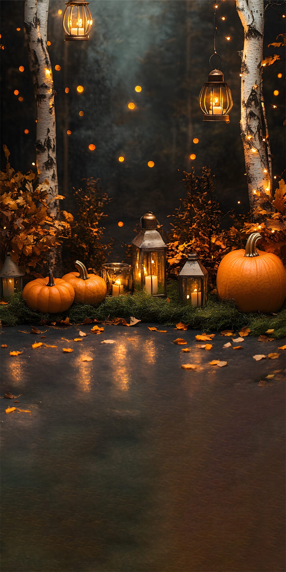 Pumpkin Lights Maple Leaves Sweep Backdrop RR8-328