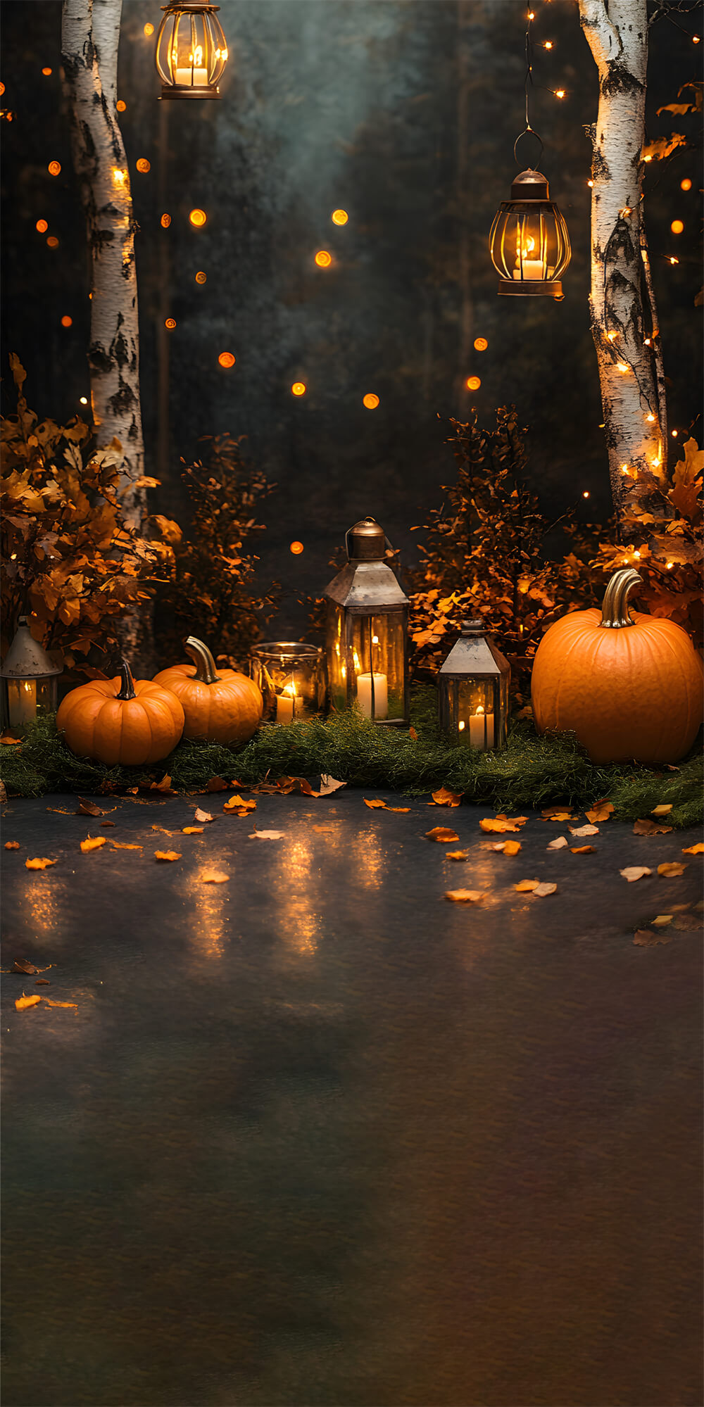 Pumpkin Lights Maple Leaves Sweep Backdrop RR8-328